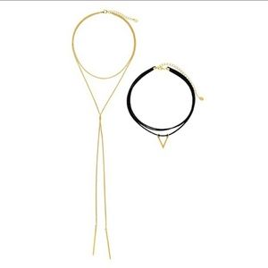 SterlingForever Choker Set 14K Gold Bars & V Charm